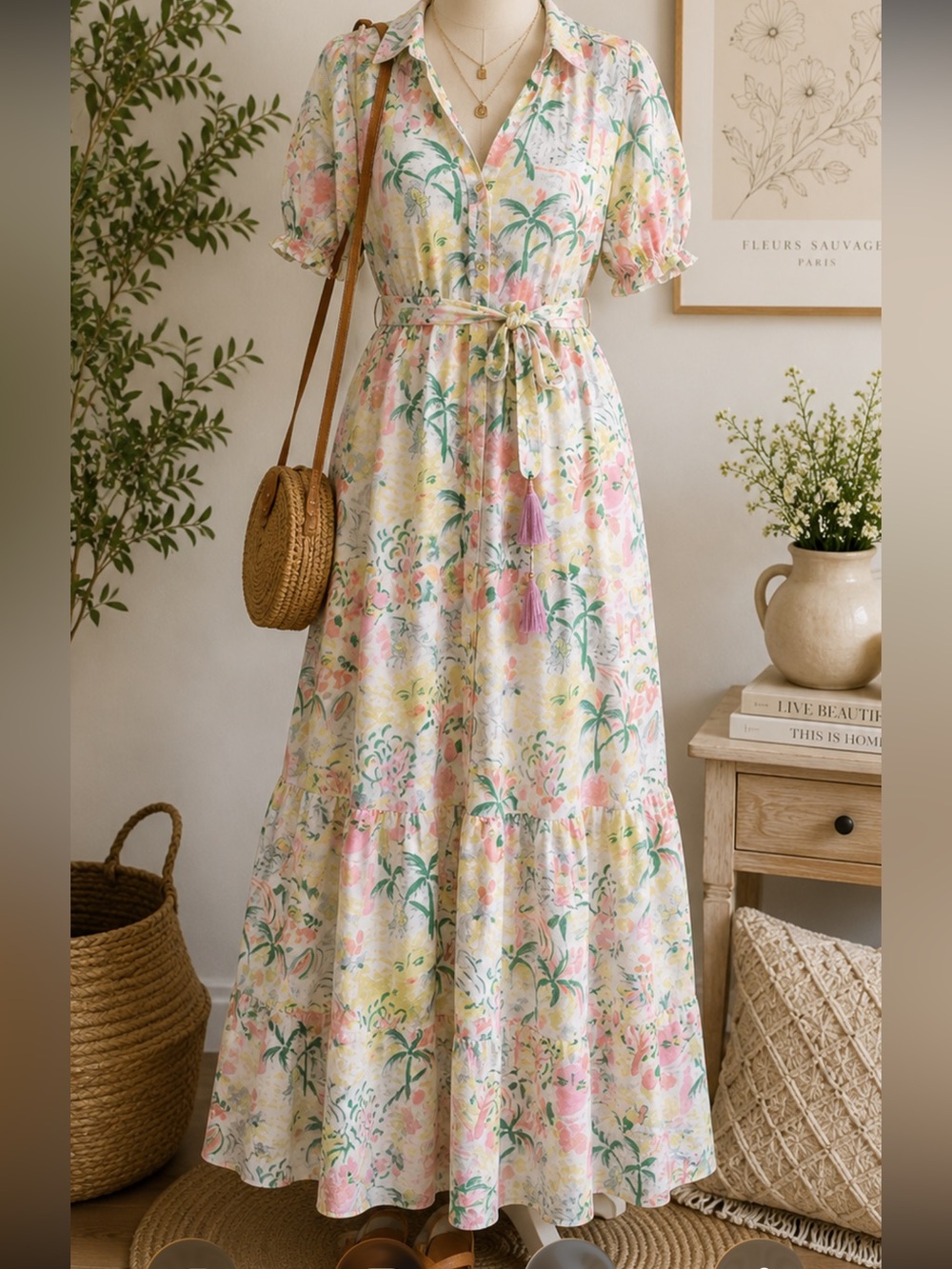 Roller Rabbit for Target Maxi Dress in White, Pink, Yellow & Green